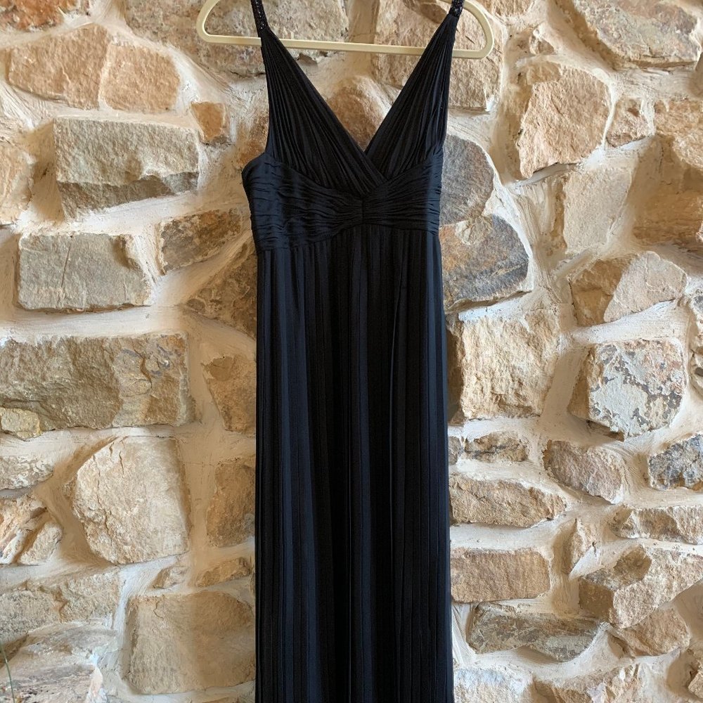 OLEG CASSINI SILK V-NECK  BEAD STRAPS GOWN SZ: 4